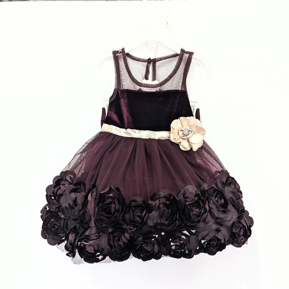 Little Lass Girls Elegant Purple Dress with Floral Accents - Picture 1 of 9